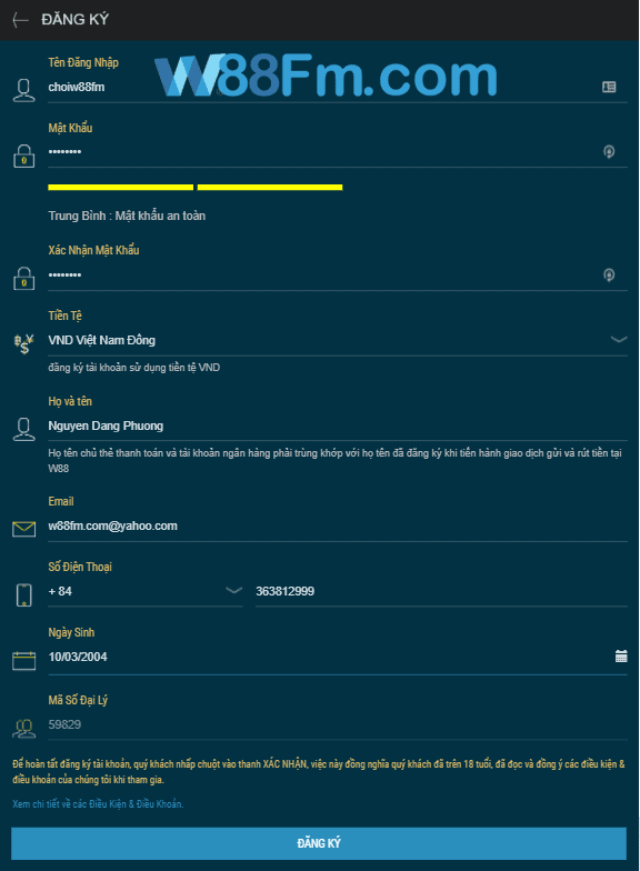 huong dan dien thong tin tai khoan w88