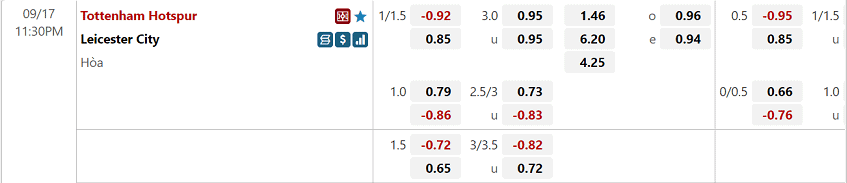 Ty le keo tran Tottenham vs Leicester City tai w88